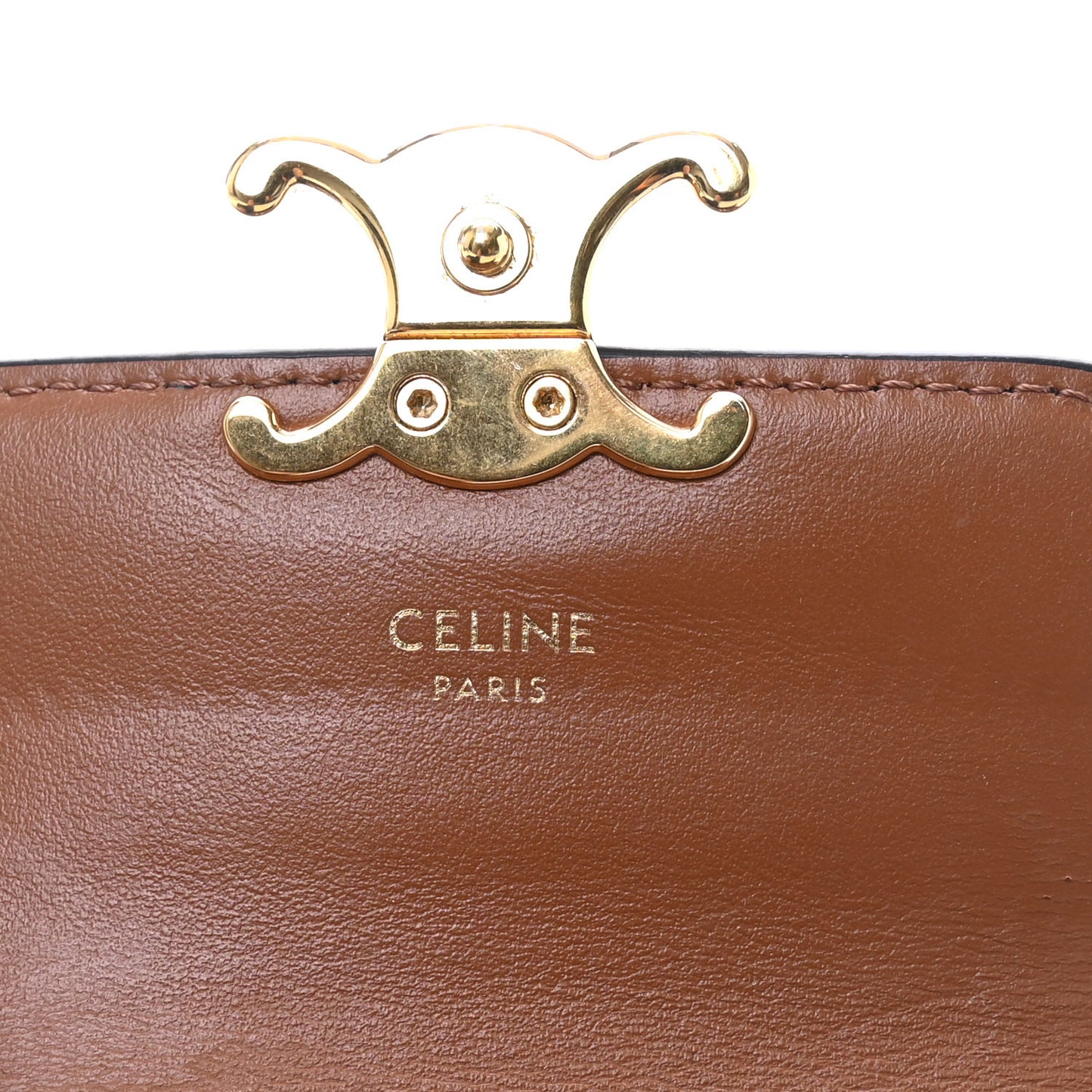 Triomphe Canvas Calfskin Flap Card Holder Tan