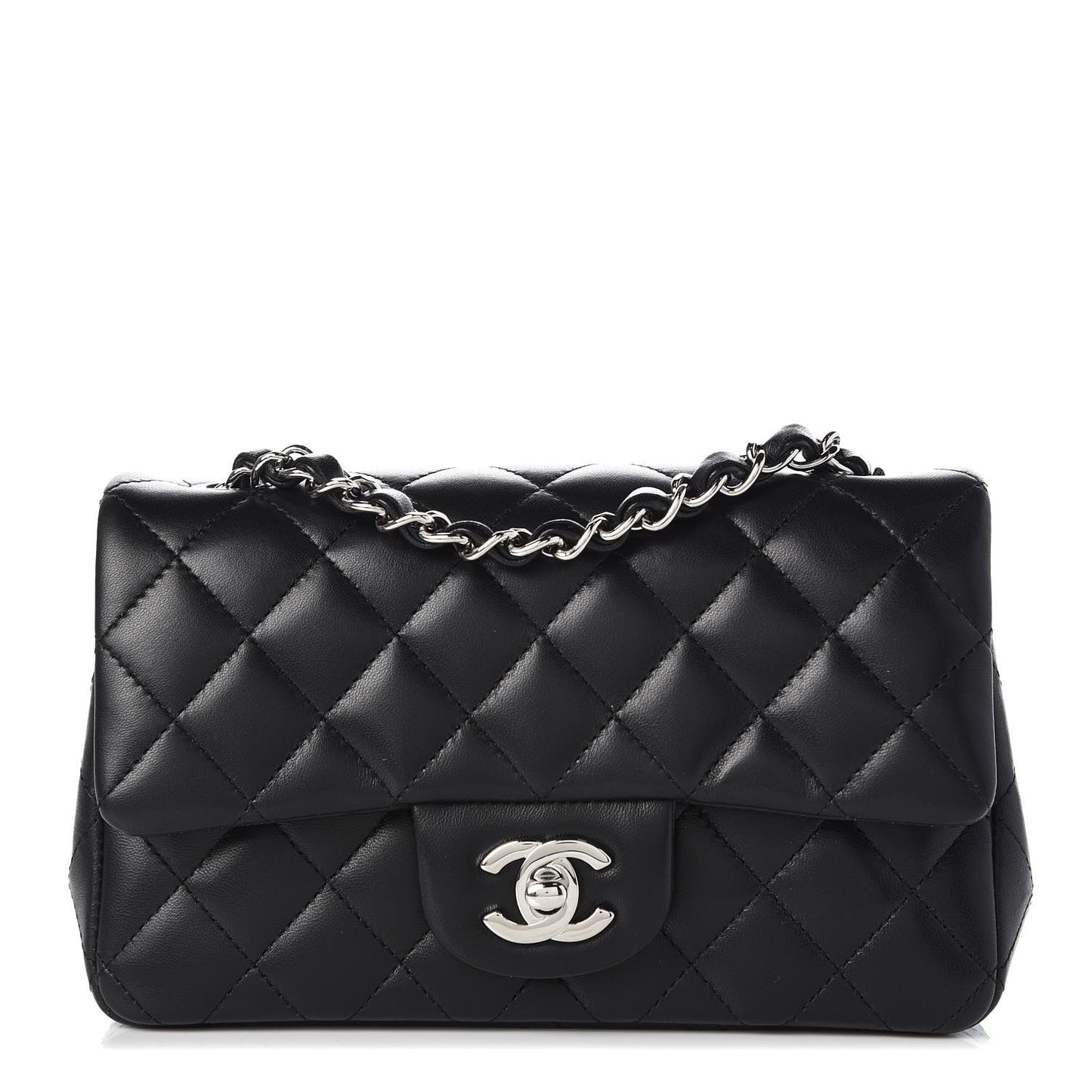 Lambskin Quilted Mini Rectangular Flap Black