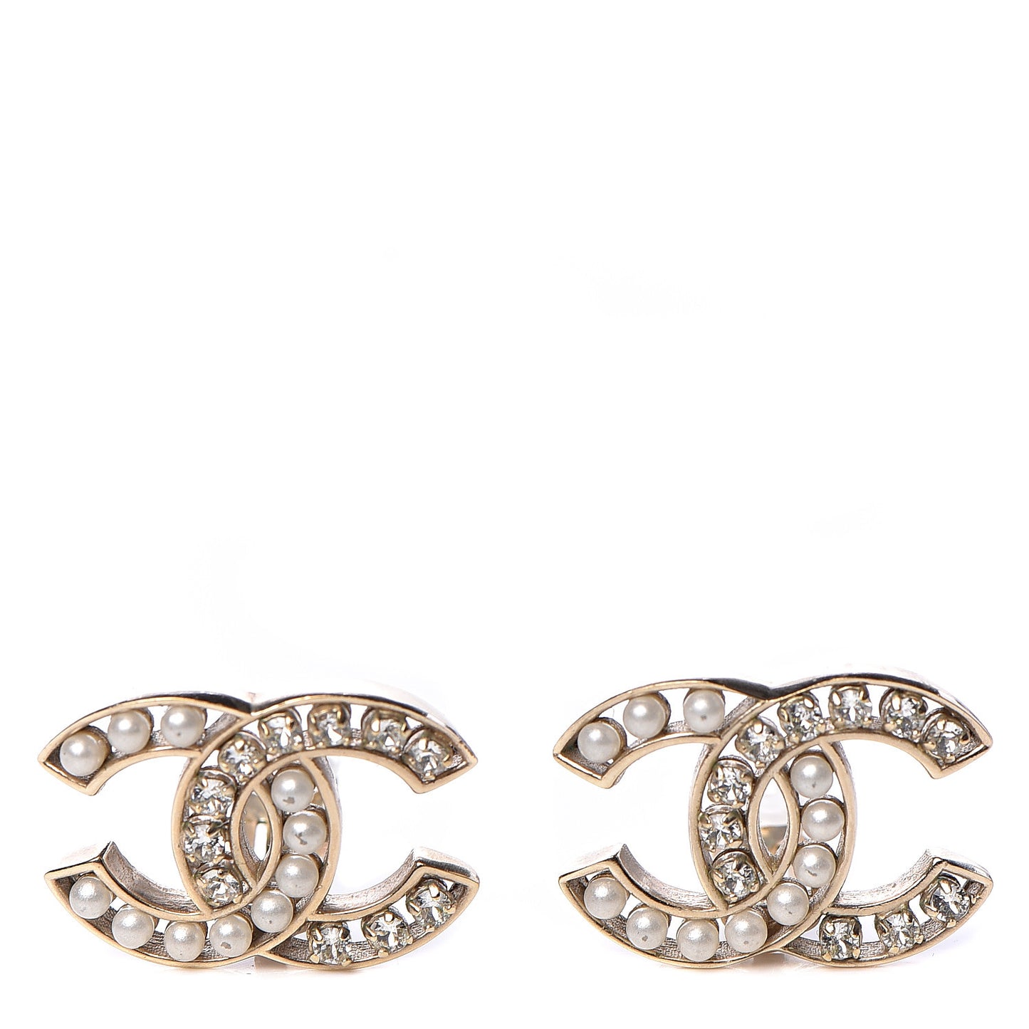 Crystal Pearl CC Clip On Earrings Light Gold