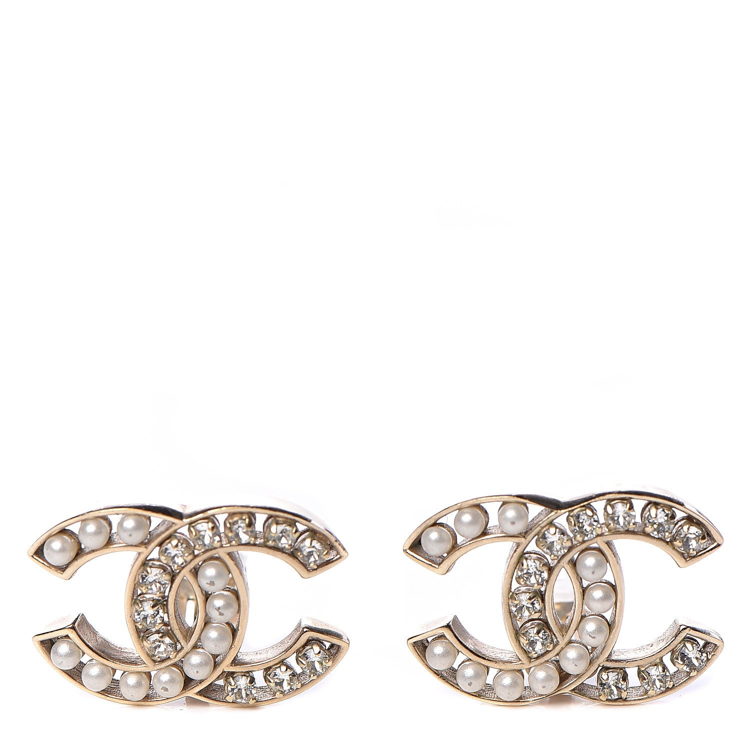 Chanel Crystal Pearl CC Clip On Earrings Light Gold 1 of 6