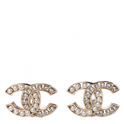 Chanel Crystal Pearl CC Clip On Earrings Light Gold 1 of 6