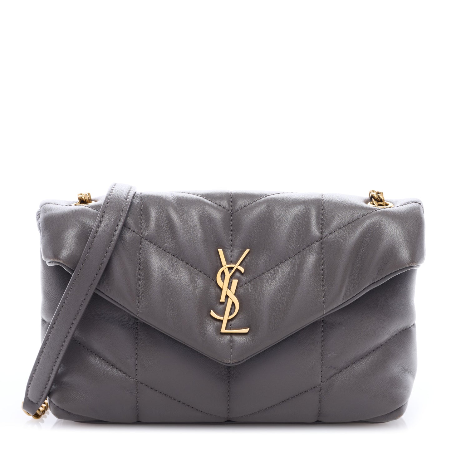 Lambskin Quilted Toy Loulou Puffer Monogram Chain Satchel Fog