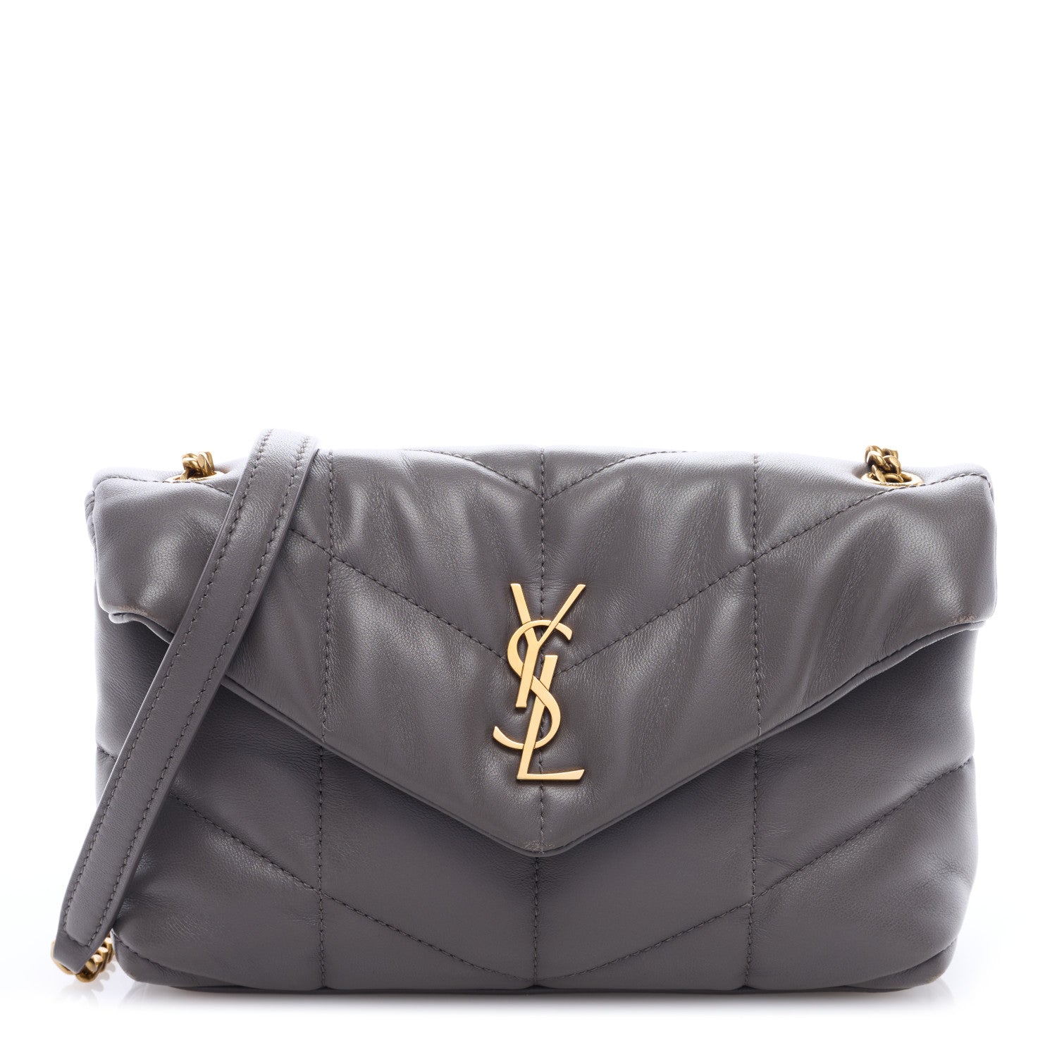 Saint Laurent Lambskin Quilted Toy Loulou Puffer Monogram Chain Satchel Fog 1 of 8