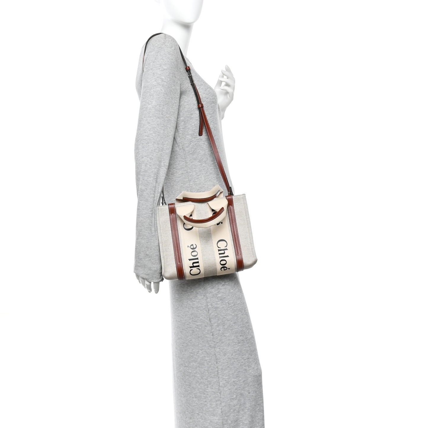Cotton Calfskin Small Woody Ribbon Tote White Brown