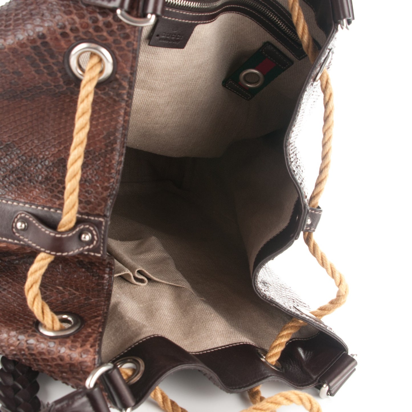 Python Peggy Braided Tote Dark Brown