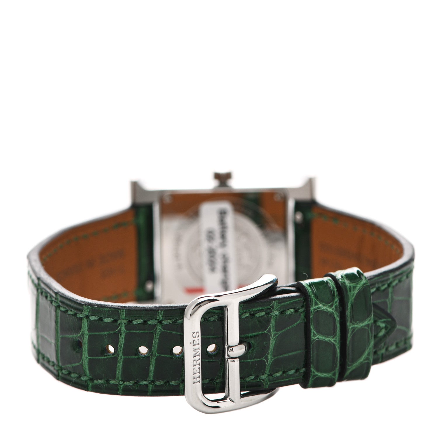 Hermes Stainless Steel Alligator Diamond Bezel Mother of Pearl 21mm Heure H Hour Quartz Watch Vert Moyen 3 of 5