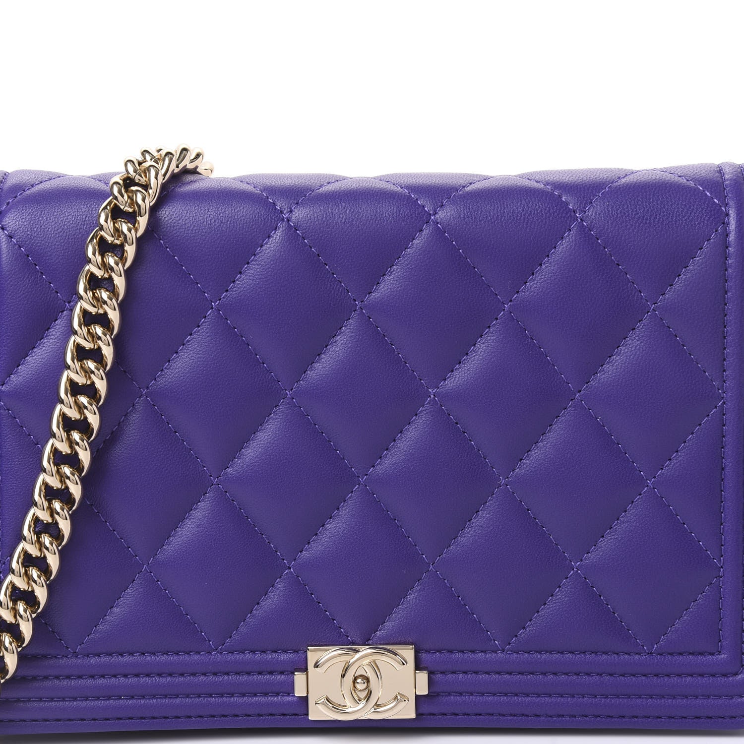 Chanel Lambskin Quilted Boy Wallet On Chain WOC Purple 9 of 10
