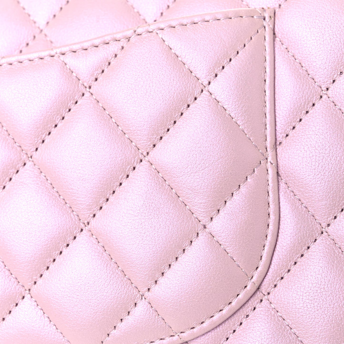 Iridescent Calfskin Quilted Medium Double Flap Light Pink