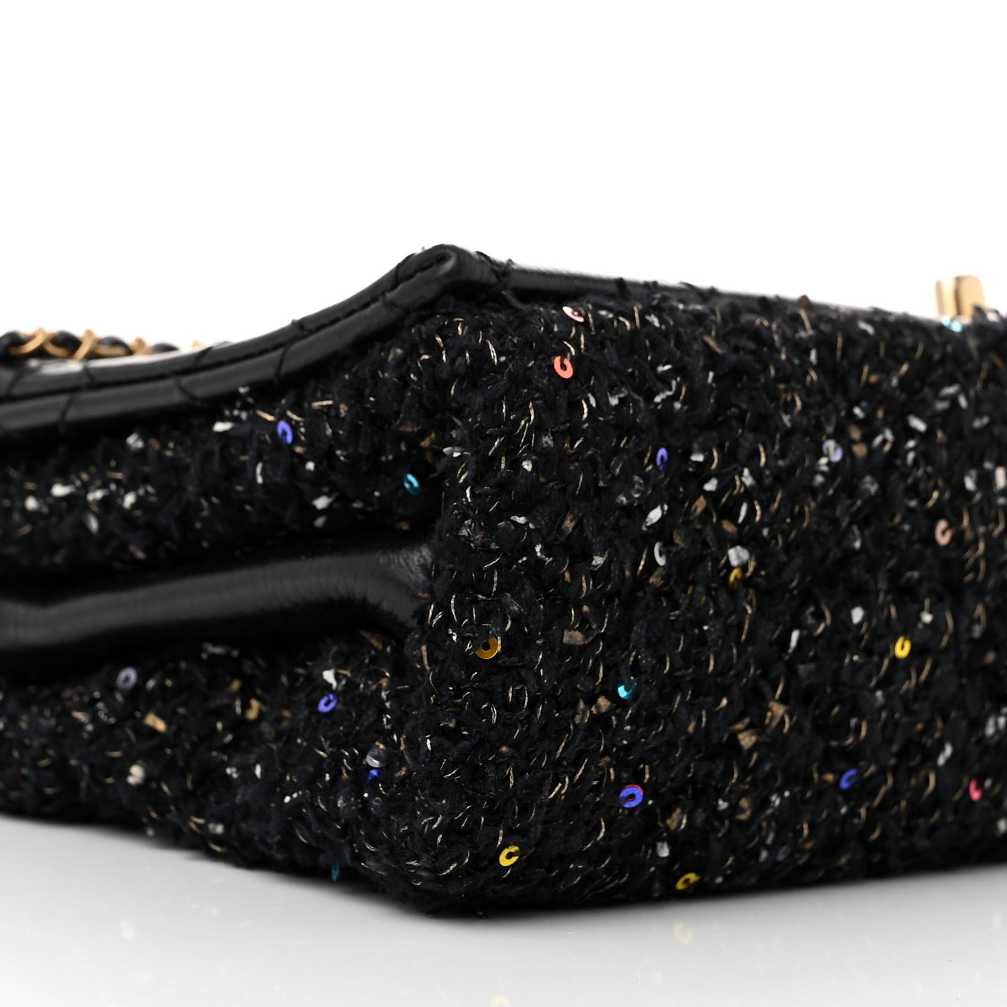 Lambskin Quilted Tweed Sequin Medium Chain Flap Bag Black Multicolor