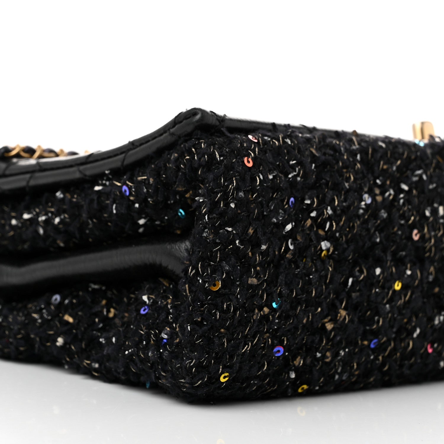 Chanel Lambskin Quilted Tweed Sequin Medium Chain Flap Bag Black Multicolor 10 of 15