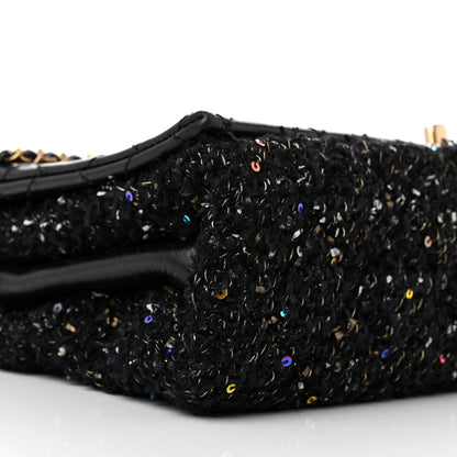 Chanel Lambskin Quilted Tweed Sequin Medium Chain Flap Bag Black Multicolor 10 of 15