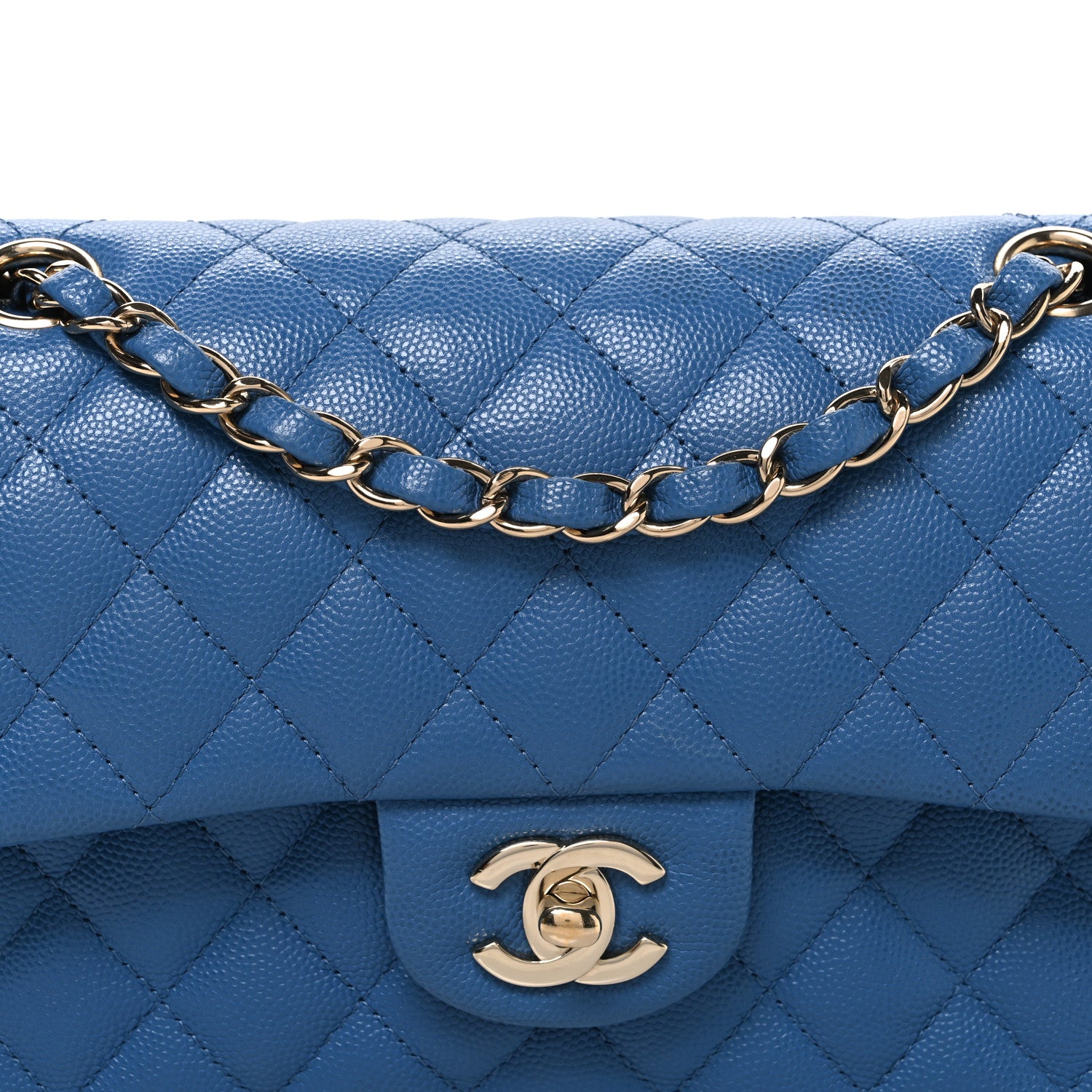 Chanel Caviar Quilted Medium Double Flap Blue 7 of 9