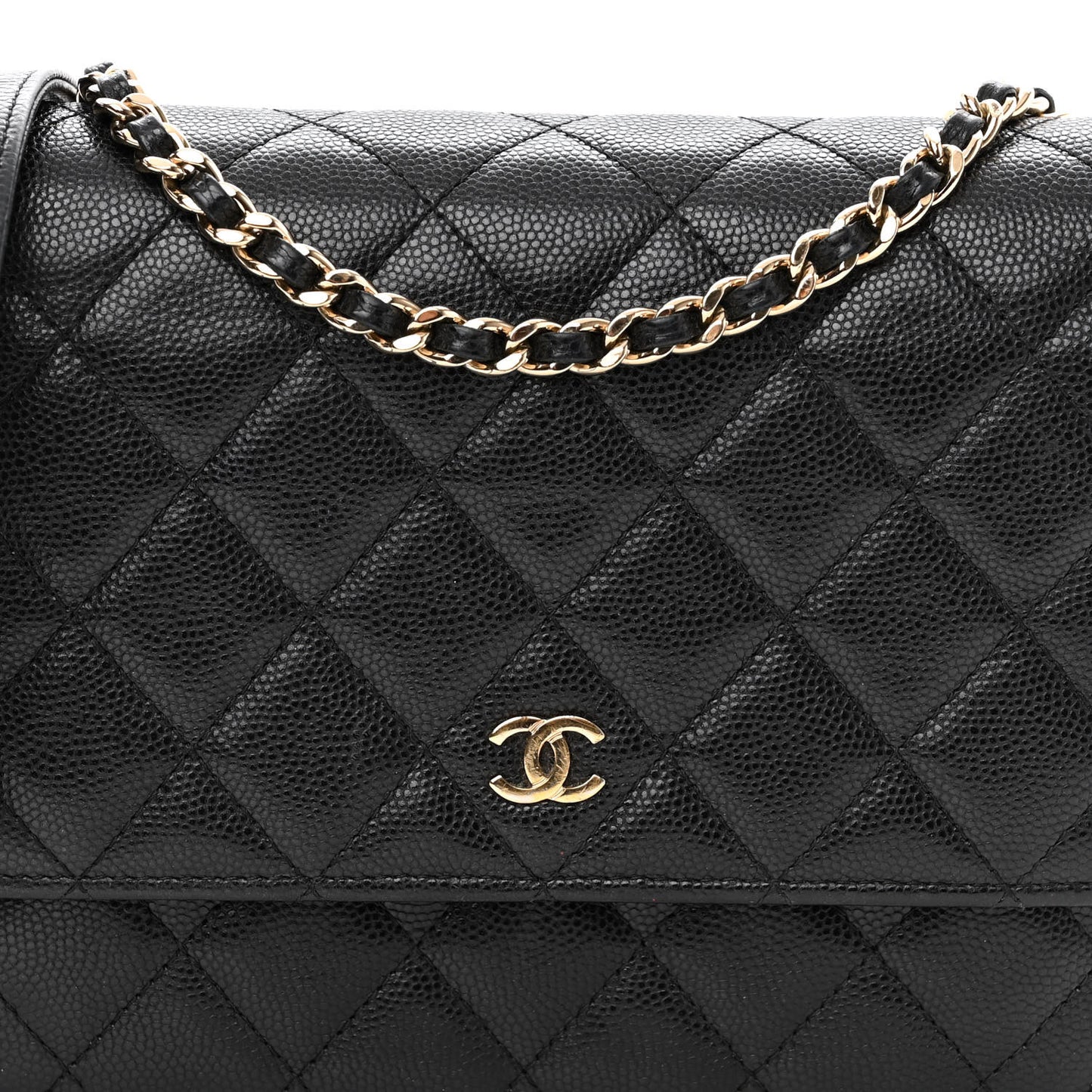 Caviar Quilted Square Wallet On Chain WOC Black