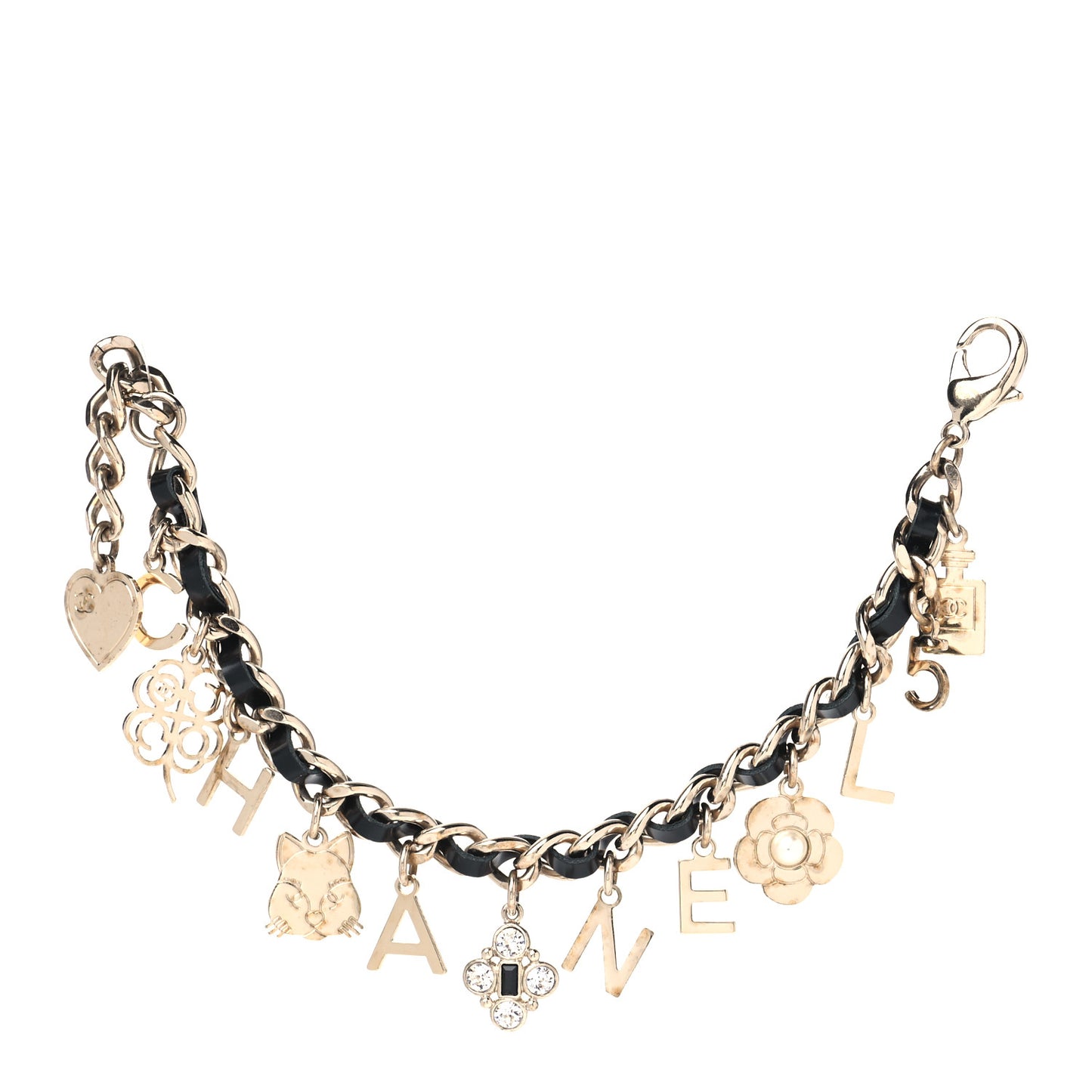 Lambskin Crystal CC Logo Charming Bracelet Gold Black
