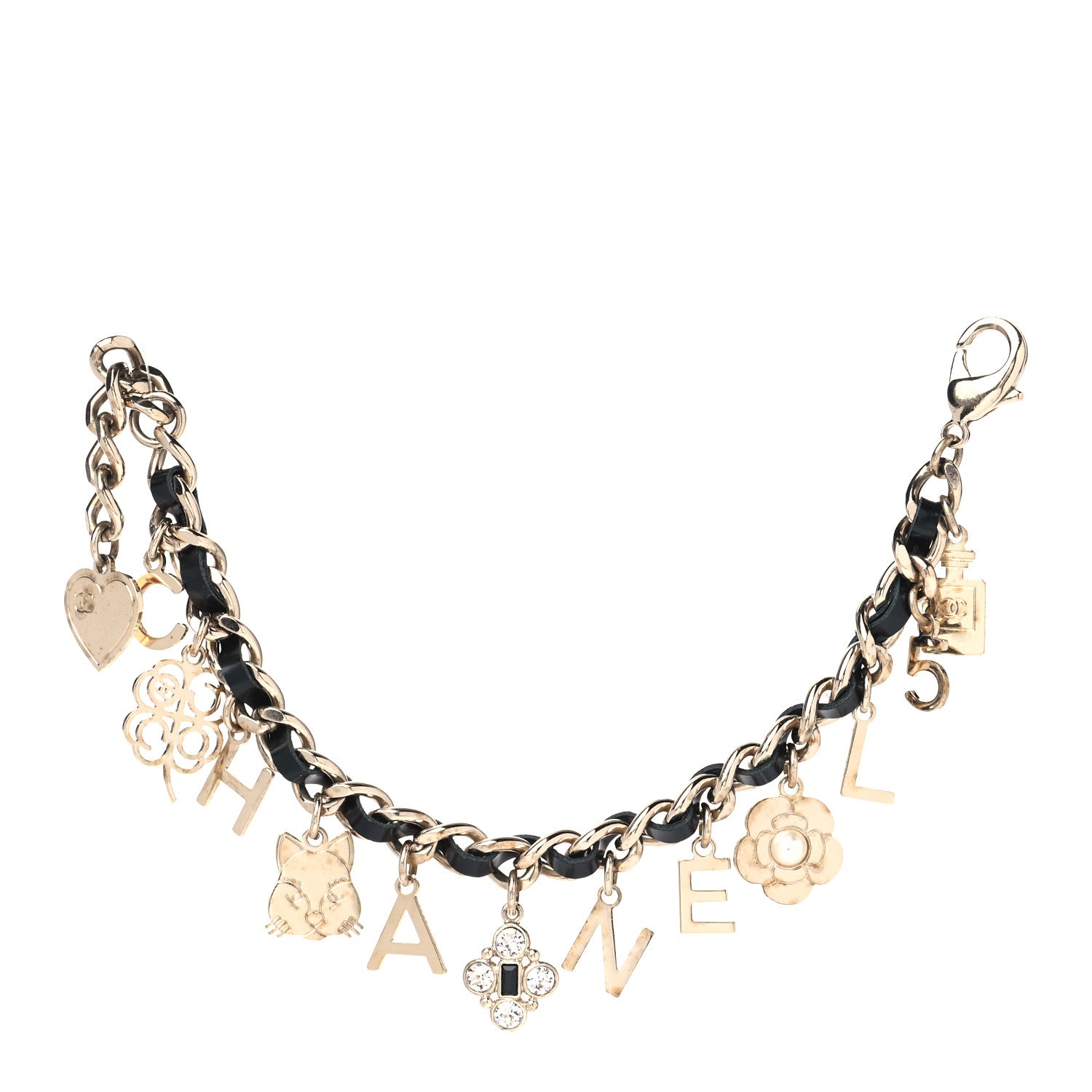 Chanel Lambskin Crystal CC Logo Charming Bracelet Gold Black 2 of 5