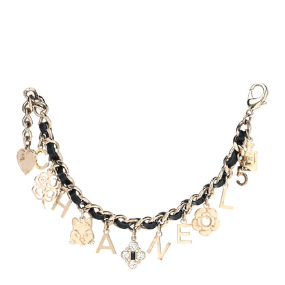 Chanel Lambskin Crystal CC Logo Charming Bracelet Gold Black 2 of 5