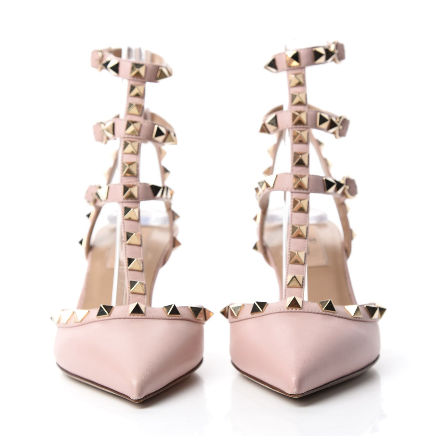 Nappa Rockstud Ankle Strap Low Heel Pumps 35 Pink
