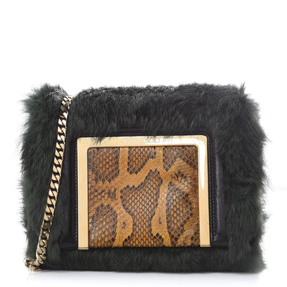 Jimmy Choo Rabbit Fur Python Crossbody Bag Green 1 of 7