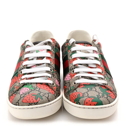 Gucci GG Supreme Monogram Strawberry Web Womens Ace Sneakers 37 Beige Multicolor Red Green 3 of 10