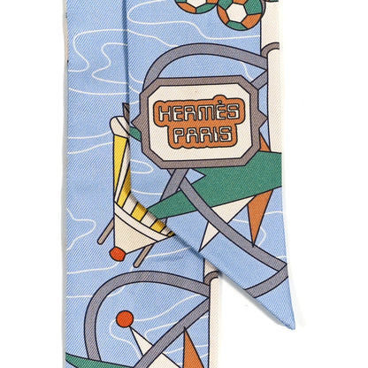 Hermes Silk Odyssey Twilly Beige Bleu Ciel Jaune Vif 2 of 4