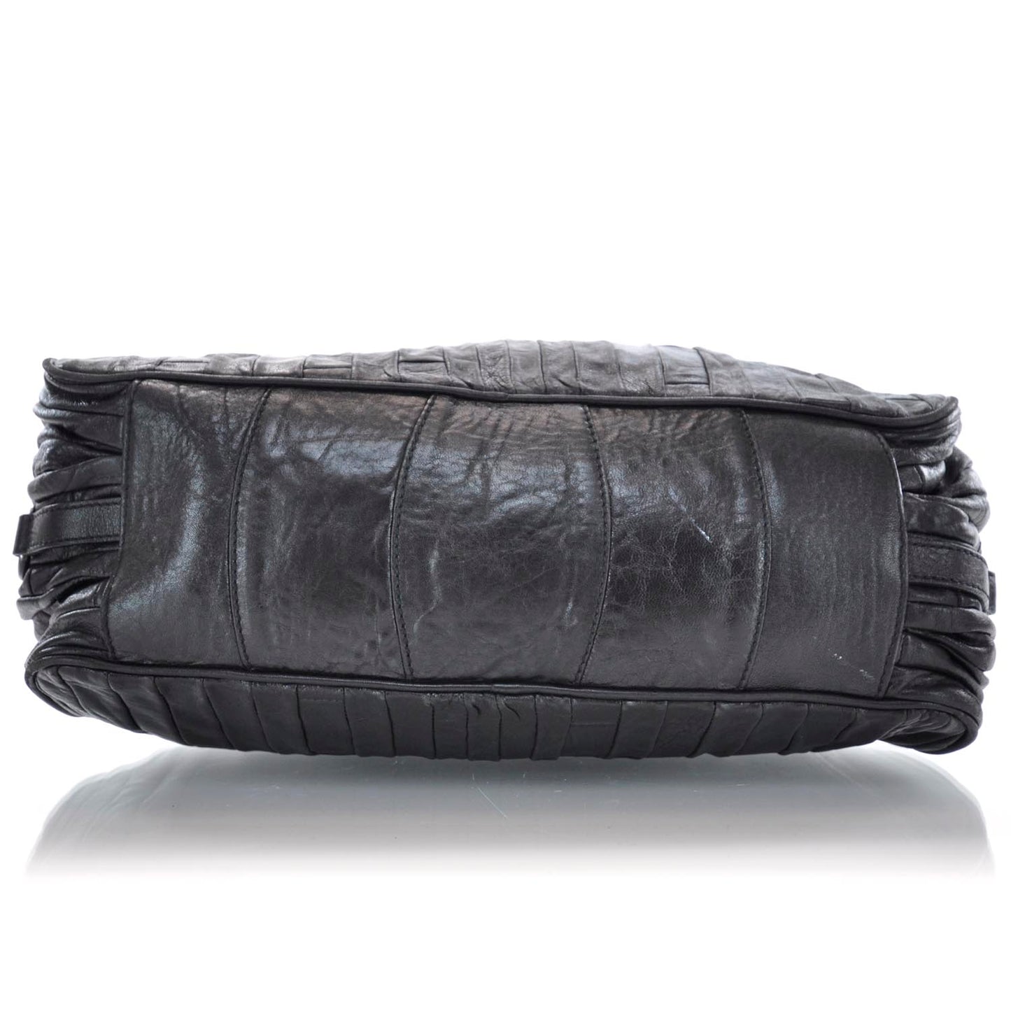 Leather Plisse Shopping Tote Black