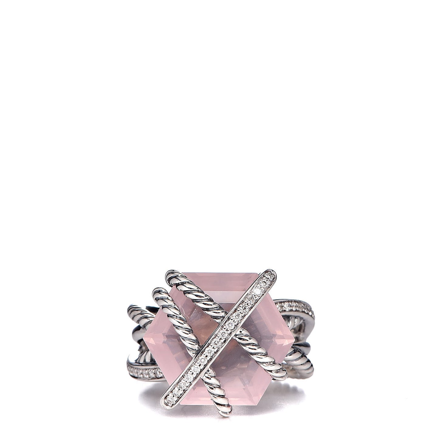 Sterling Silver Diamond Rose Quartz 16mm Cable Wrap Ring 55 7.25
