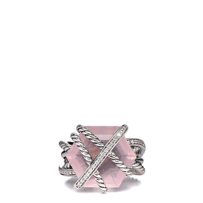 David Yurman Sterling Silver Diamond Rose Quartz 16mm Cable Wrap Ring 55 7.25 1 of 7