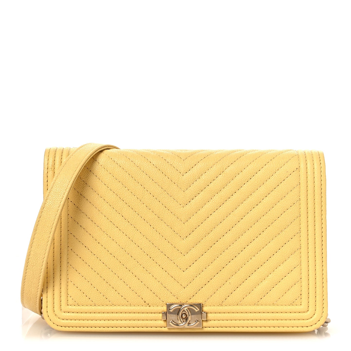 Caviar Chevron Quilted Boy Wallet On Chain WOC Yellow