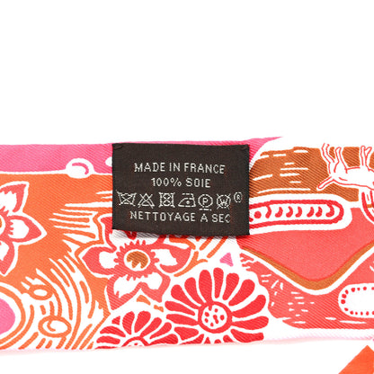 Hermes Silk Bingata Twilly Fuchsia Corail Brun 4 of 4