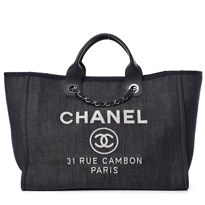 Chanel Denim Large Deauville Tote Dark Blue 1 of 12