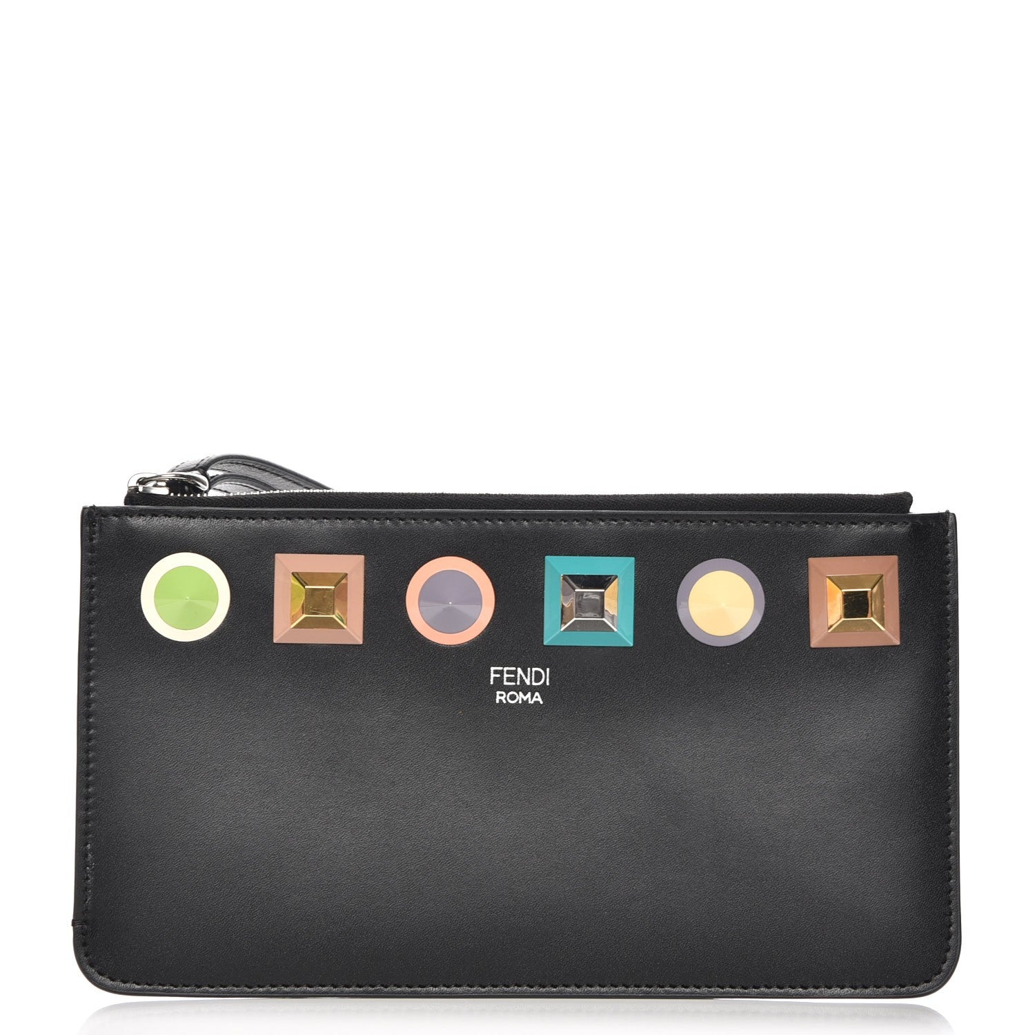 Fendi Vitello Liberty Studded Zip Pouch Black Multicolor 1 of 9