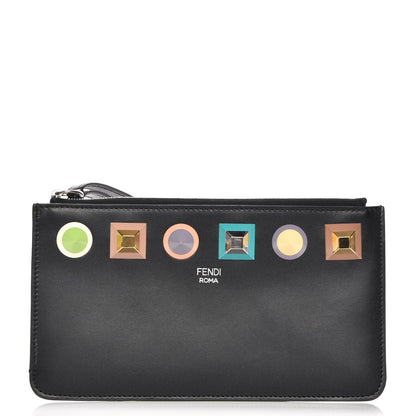 Fendi Vitello Liberty Studded Zip Pouch Black Multicolor 1 of 9