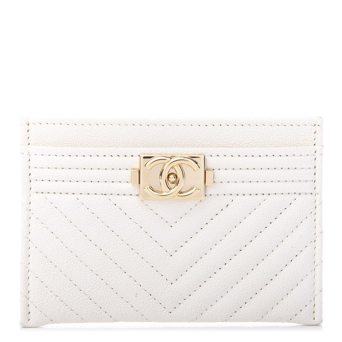 Caviar Chevron Quilted Boy Card Holder White