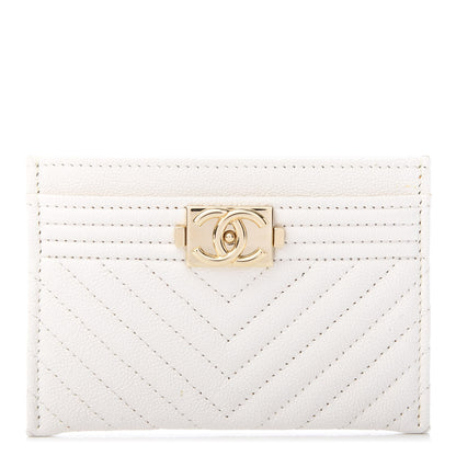 Chanel Caviar Chevron Quilted Boy Card Holder White 1 of 9