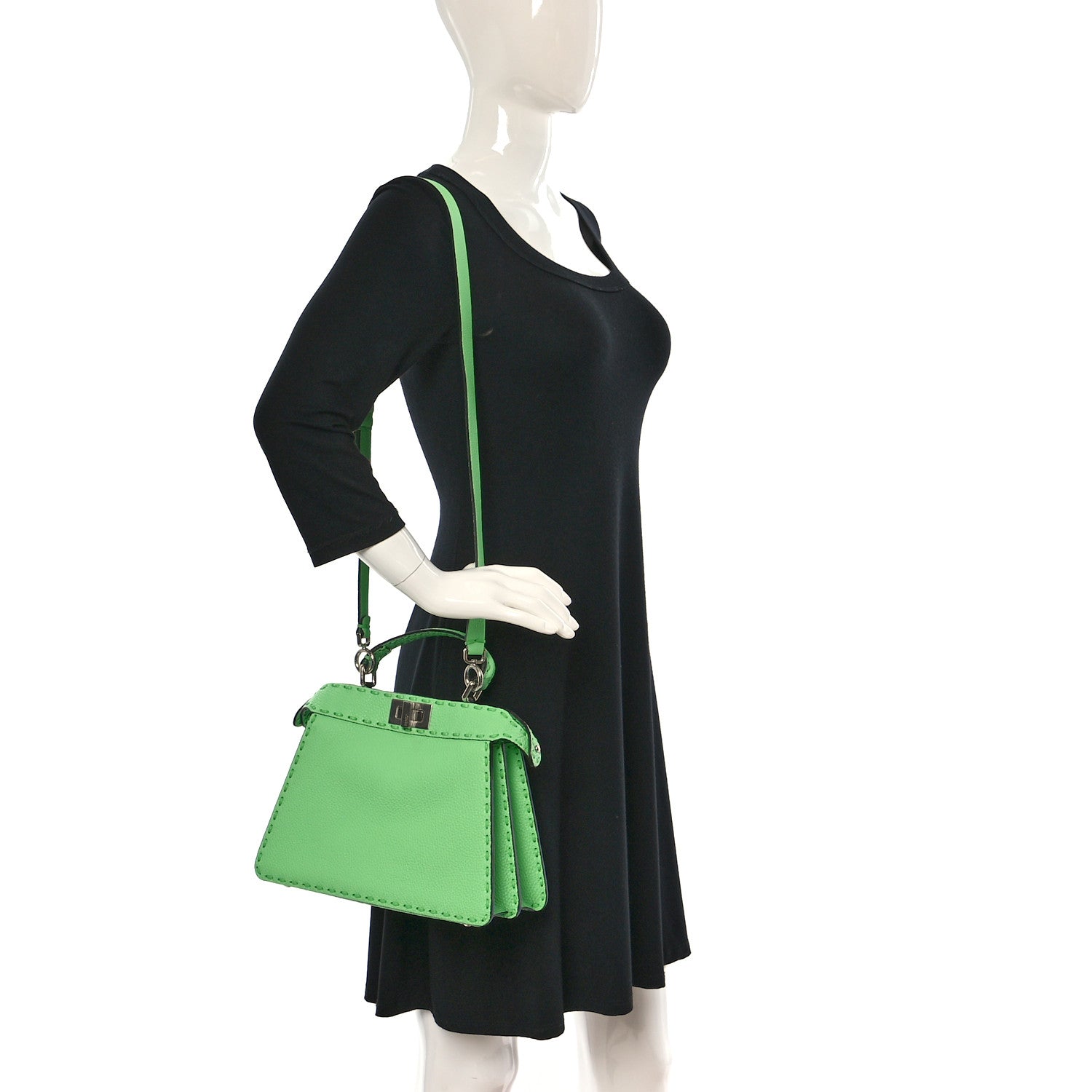 Fendi Cuoio Roma Sellerissima Nappa Sintetica Tape Stitch Small Peekaboo I SEE U Satchel Edamame 2 of 11