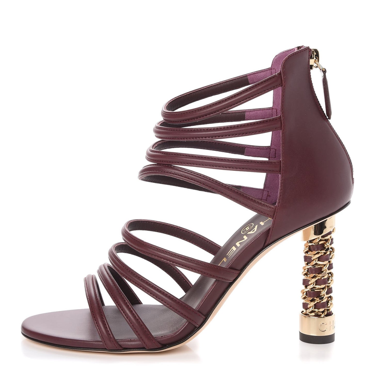 Calfskin CC Chain Sandals 37.5 Burgundy
