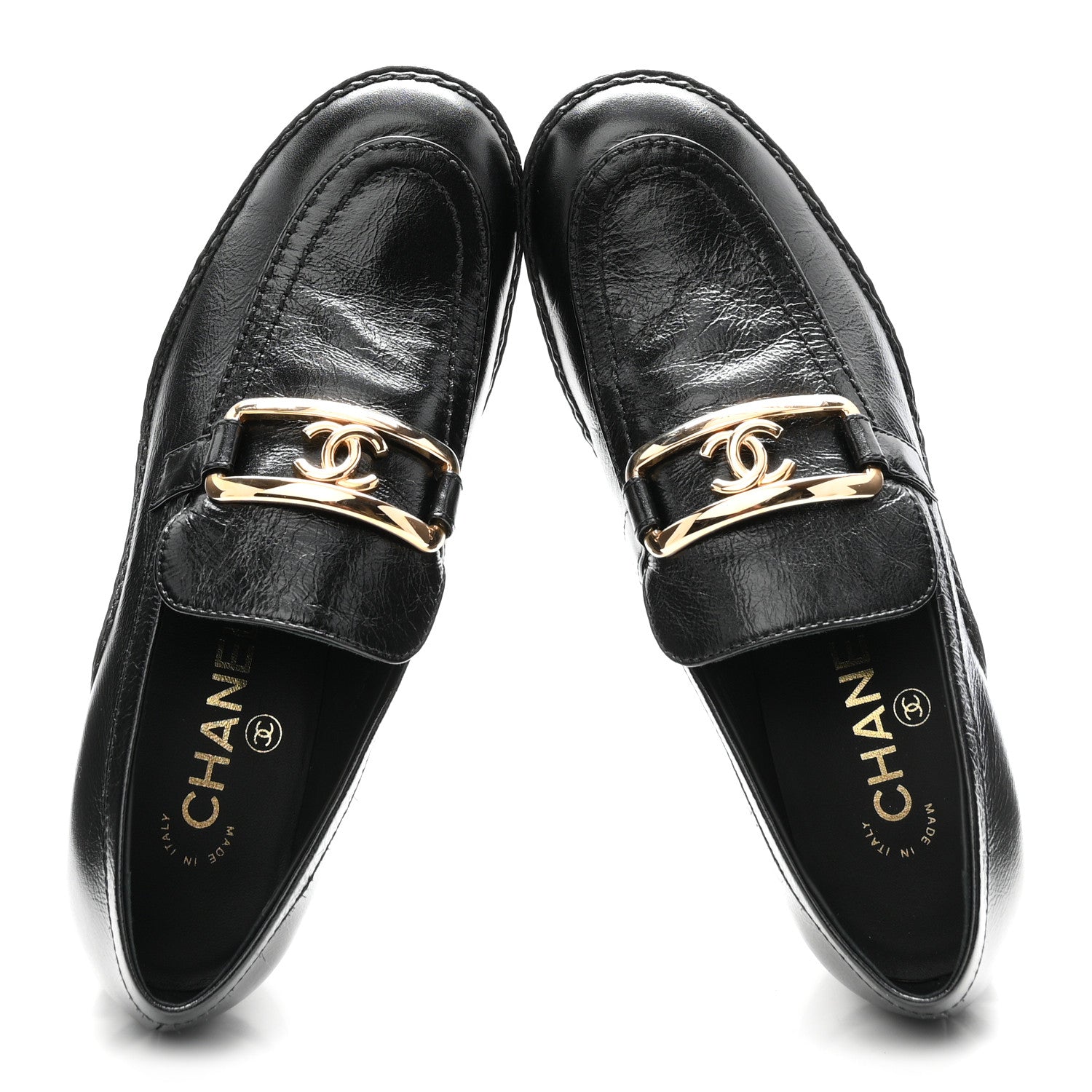 Chanel Shiny Calfskin Metal CC Loafers 37 Black 2 of 9