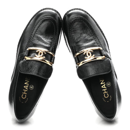 Chanel Shiny Calfskin Metal CC Loafers 37 Black 2 of 9