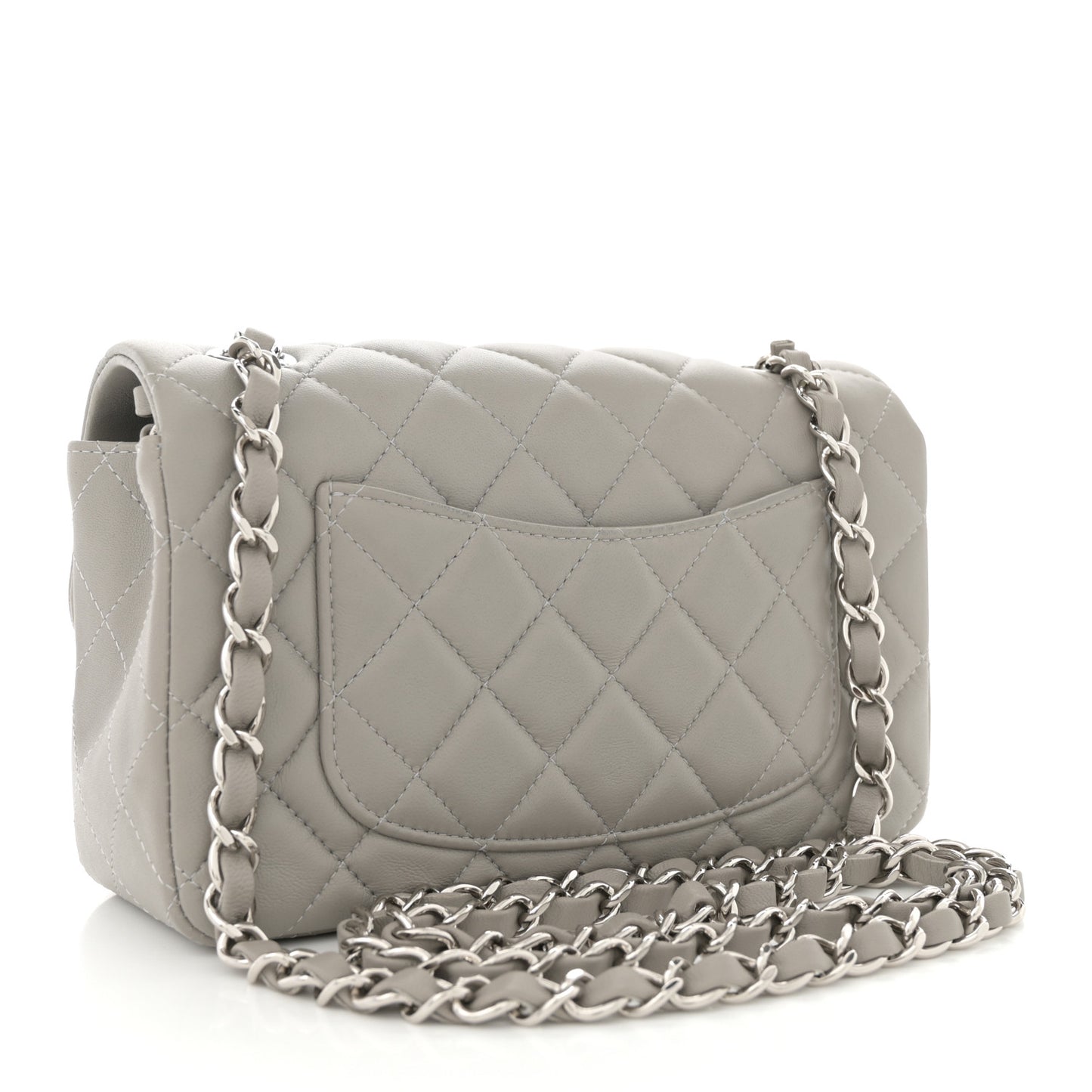 Lambskin Quilted Mini Rectangular Flap Grey