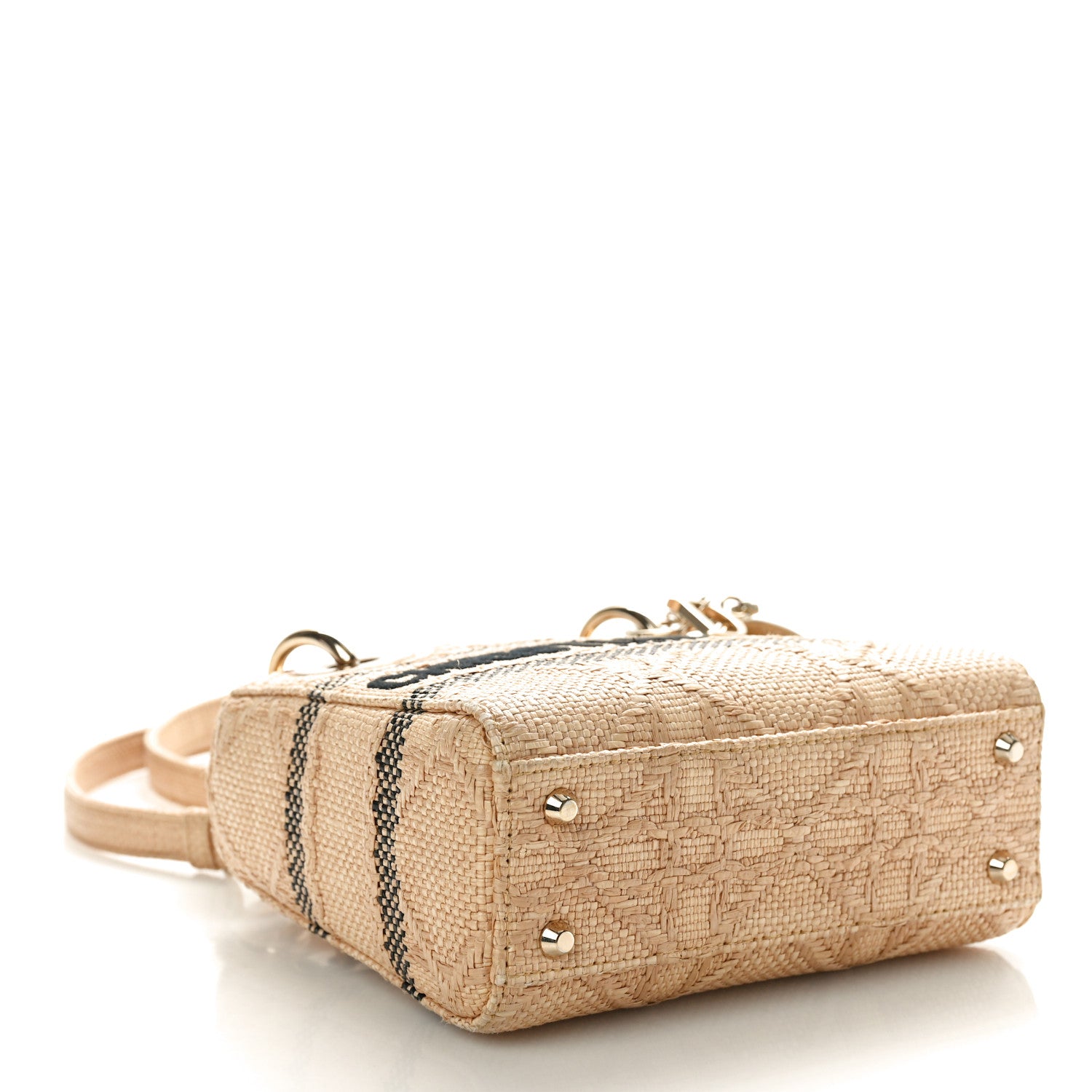 Christian Dior Raffia Woven Cannage Embroidered Mini Lady D-Lite Natural Black 4 of 9