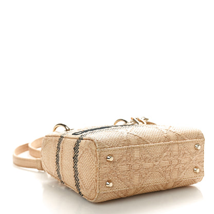 Christian Dior Raffia Woven Cannage Embroidered Mini Lady D-Lite Natural Black 4 of 9
