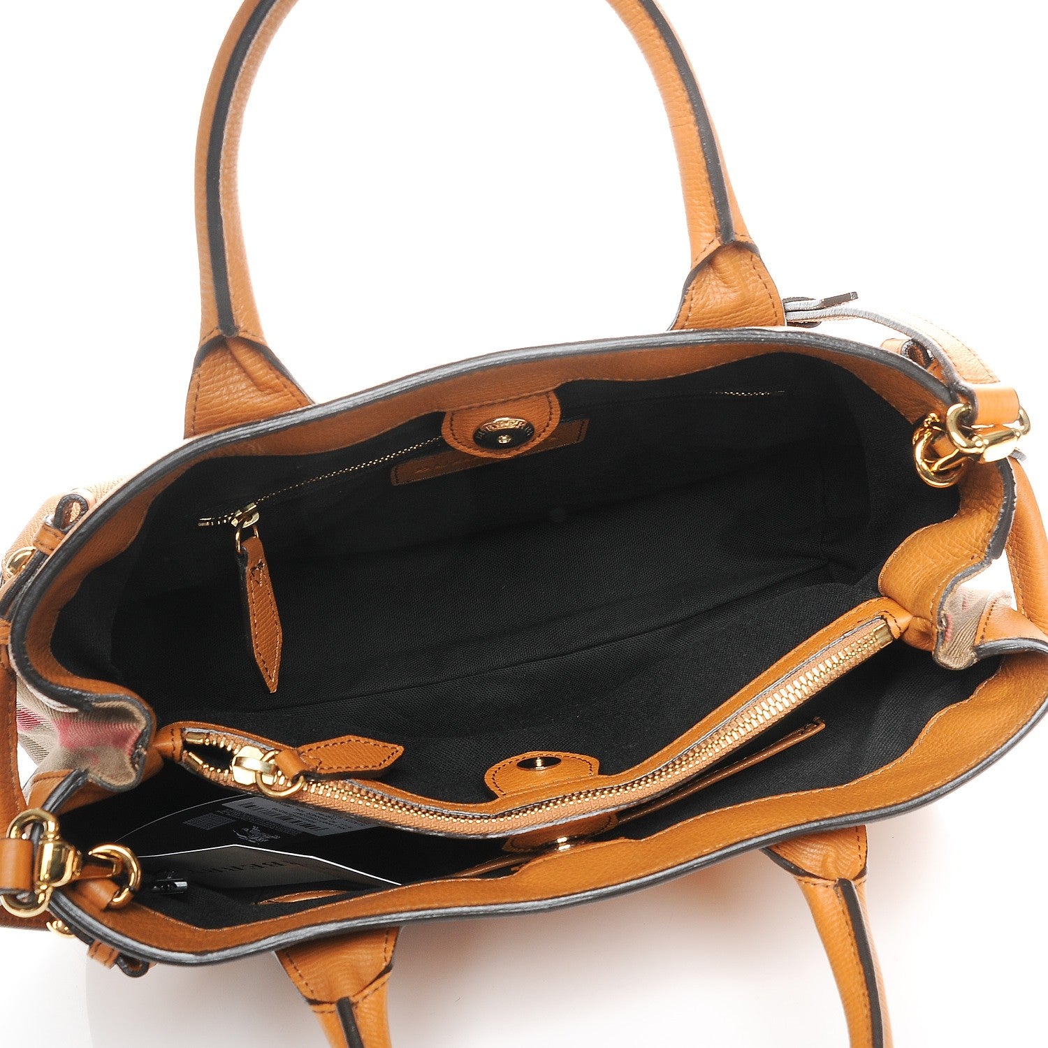 Burberry Grainy Calfskin House Check Medium Banner Tote Cognac 6 of 9