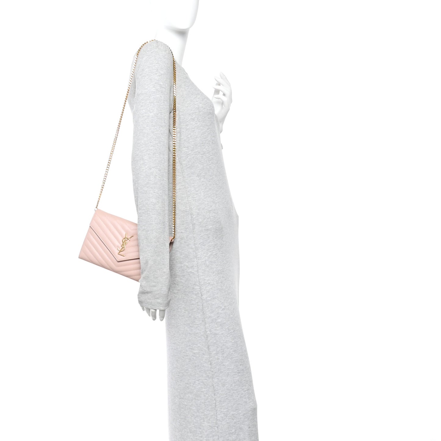 Grain De Poudre Matelasse Chevron Monogram Chain Wallet Pale Blush