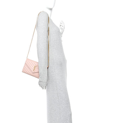 Saint Laurent Grain De Poudre Matelasse Chevron Monogram Chain Wallet Pale Blush 2 of 9
