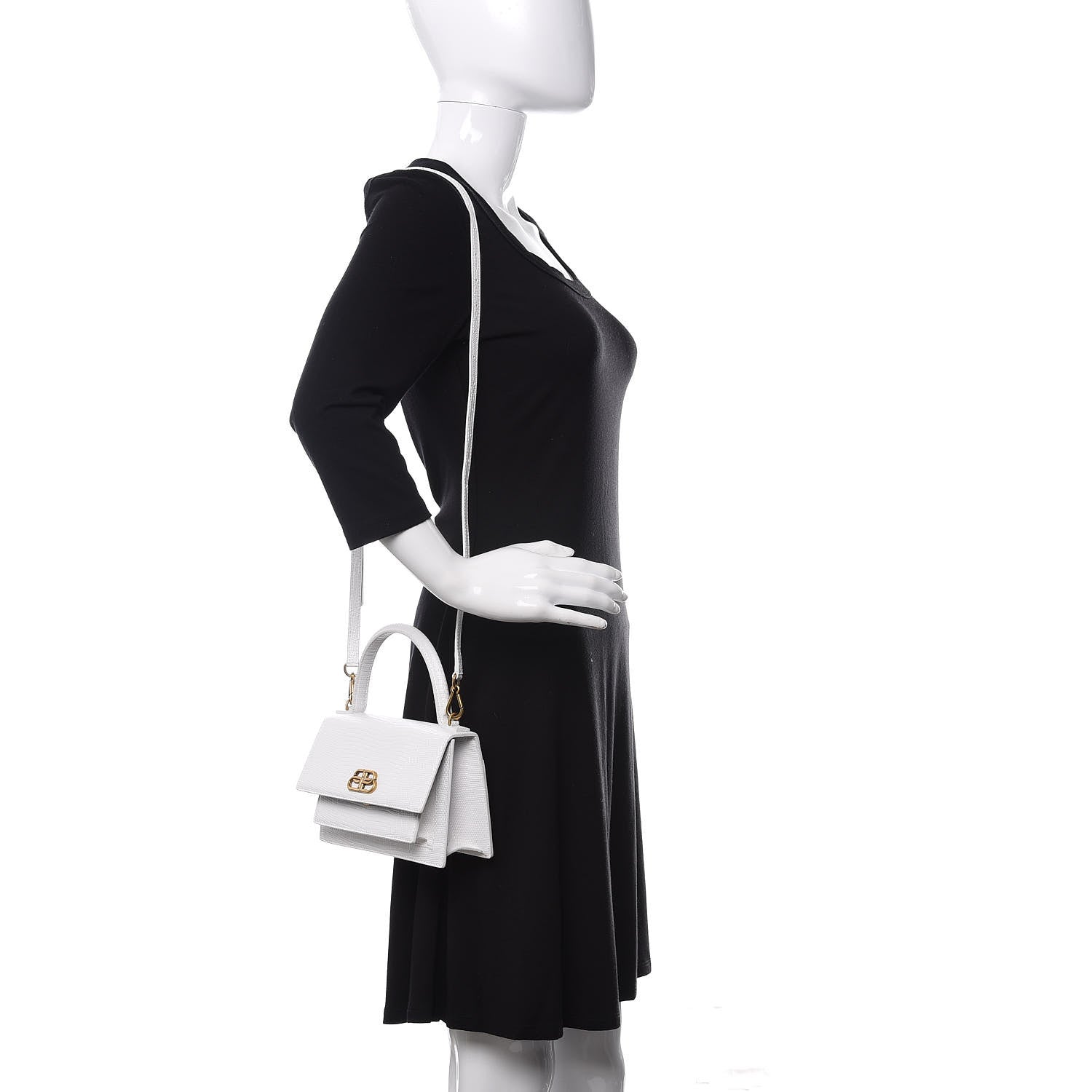 Balenciaga Patent Calfskin Lizard Embossed XS Sharp Top Handle Bag White 2 of 9