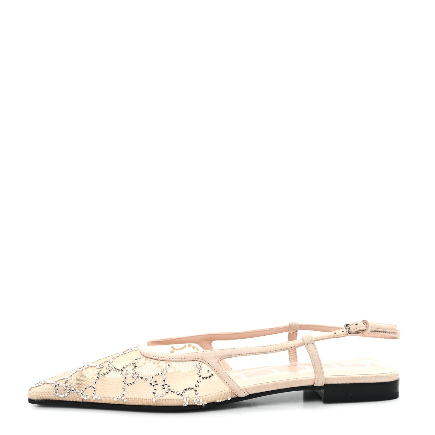 Suede Mesh Crystal GG Monogram Slingback Ballet Flats 37 Light Powder Skin Rose