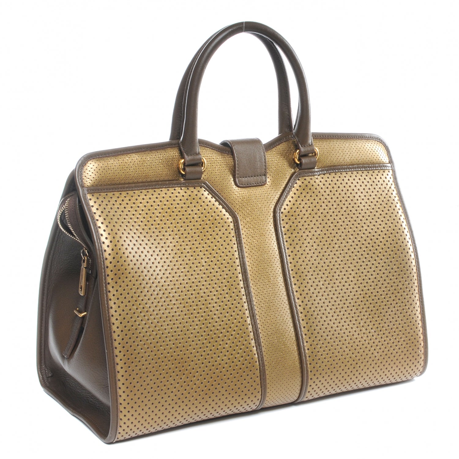 Saint Laurent Perforated Leather Large Cabas Chyc Metallic Bronze 3 of 8