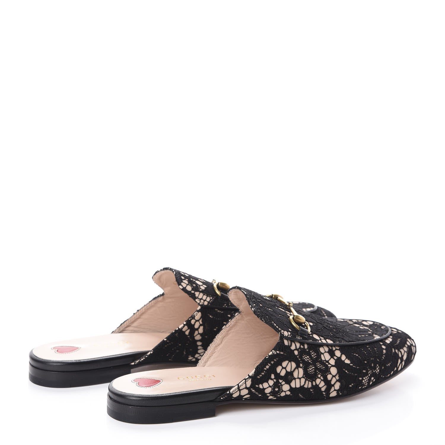Gucci Lace Malaga Kid Womens Princetown Slippers 40 Black Skin Rose 4 of 7