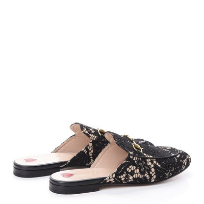 Gucci Lace Malaga Kid Womens Princetown Slippers 40 Black Skin Rose 4 of 7
