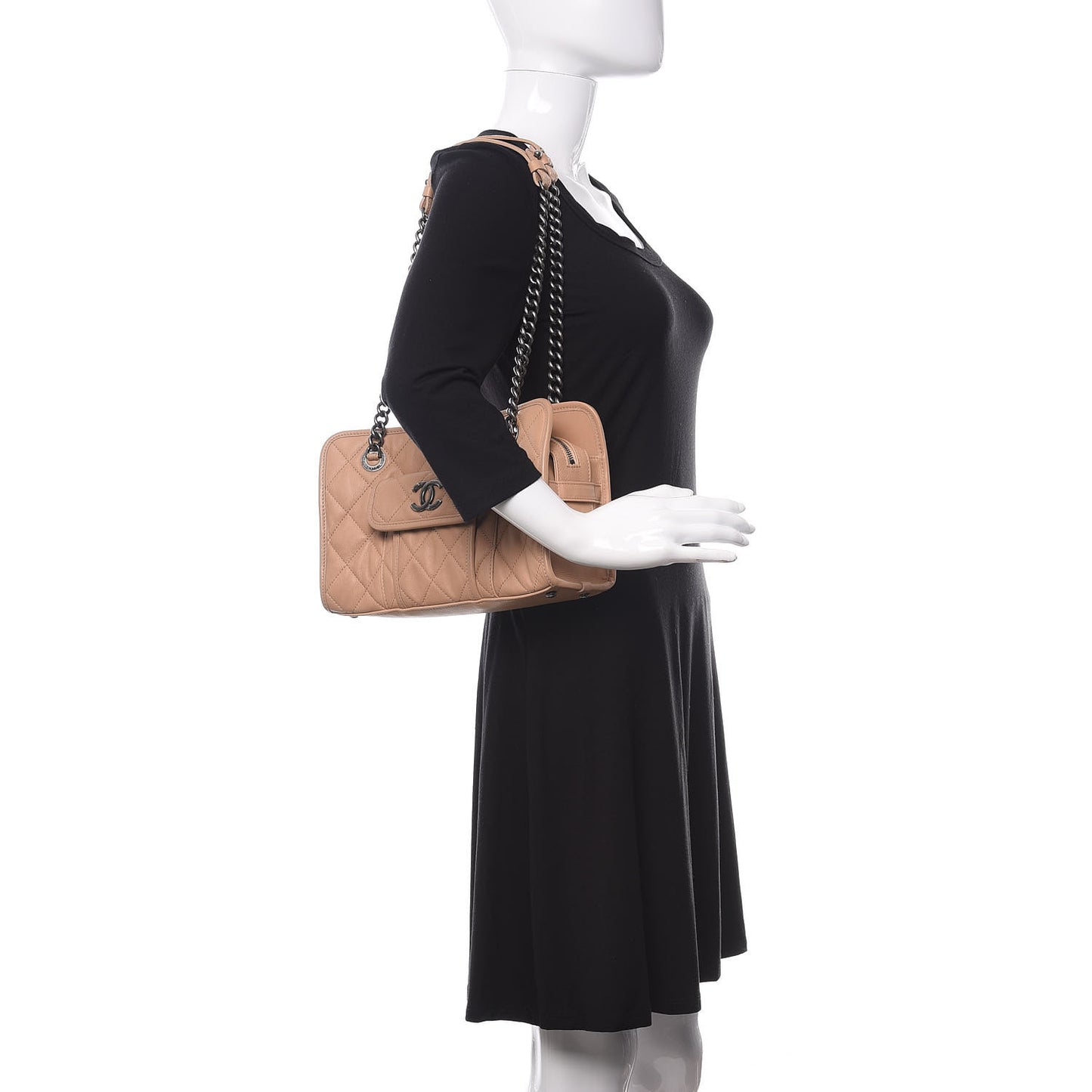 Calfskin Quilted Small Casual Riviera Zip Shoulder Bag Beige